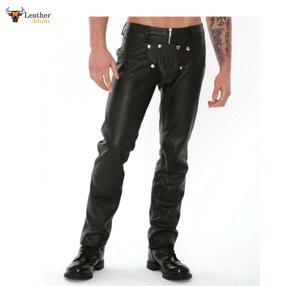 Men's Real Leather Bikers Pants Leather Pants With Detachable Front Co ...