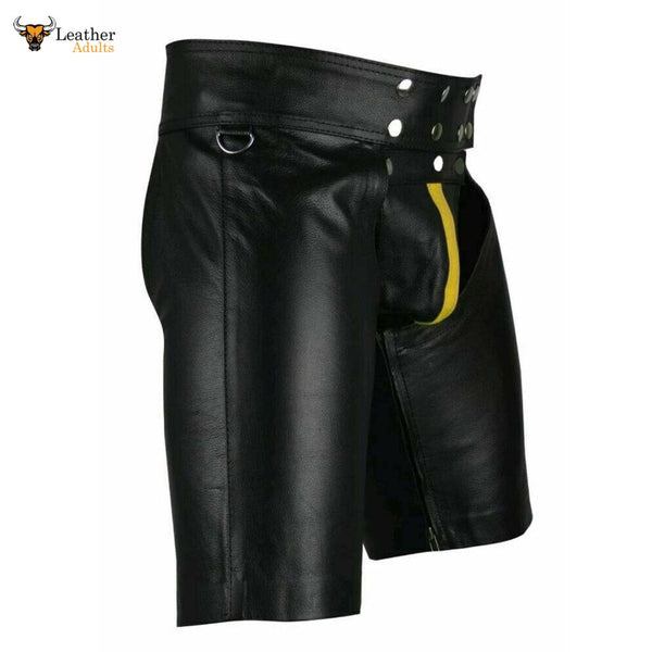 Men's COW Leather Jockstrap Black Genuine Natural Leather Zipper Jocks Very  Soft