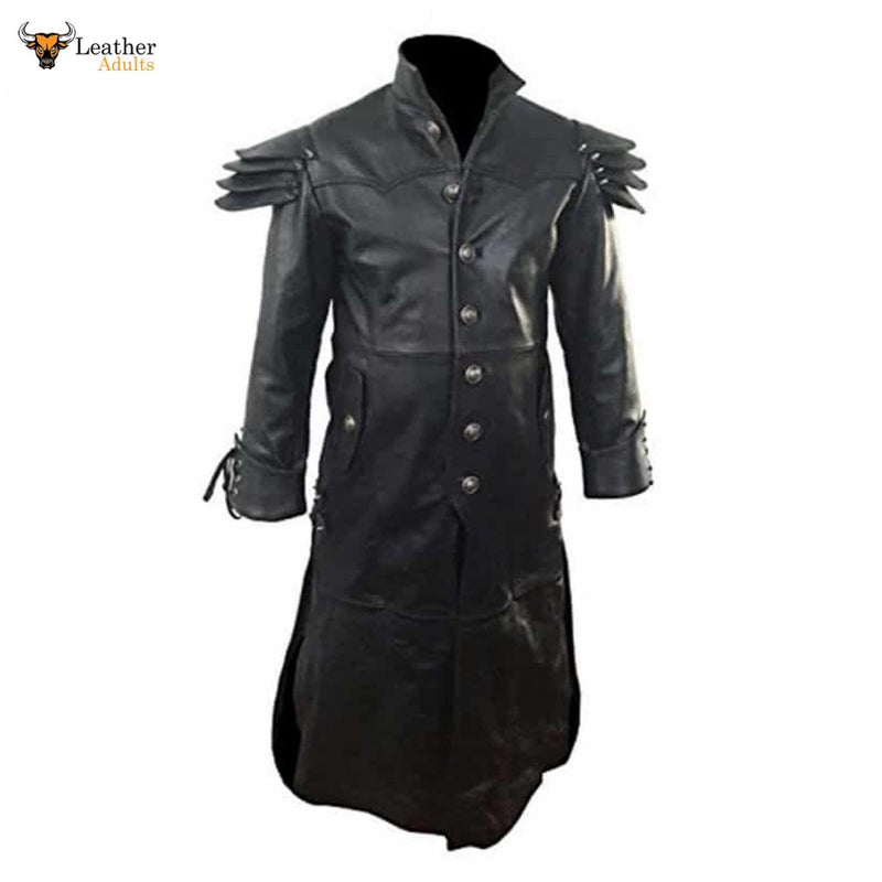 Mens REAL Black Leather Goth Matrix Trench Coat Steampunk Gothic T24 ...