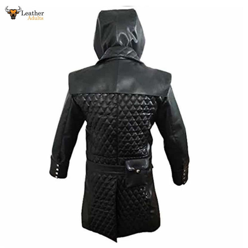 Mens Black Cowhide Leather Matrix Goth Trench Coat Gothic Trench Coat Leather Adults