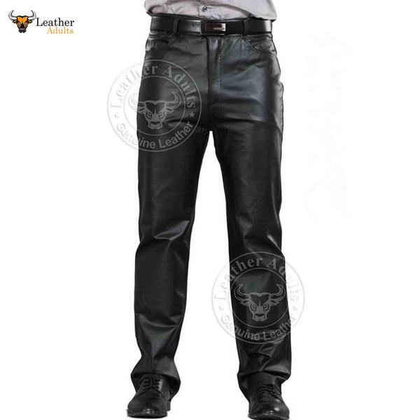 Men's Real Black Leather Pants Cargo 6 Pockets Pants Bikers Jeans Leather  Trousers