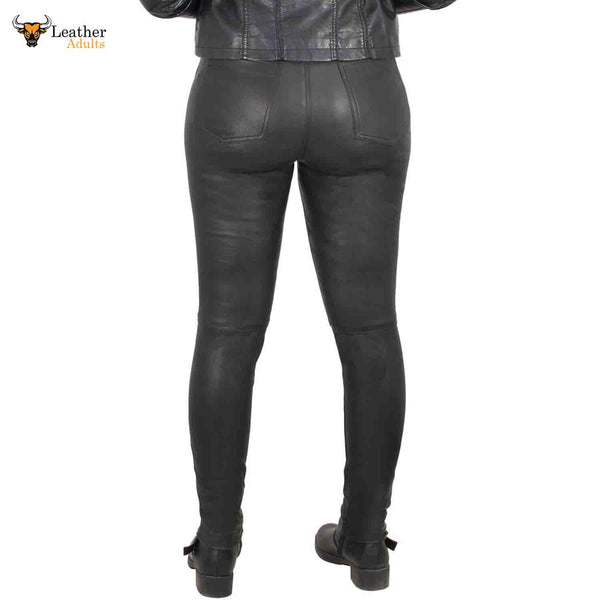 Leather pants Nora black with elastic waistband and zipper on the back  Leggings made of real lamb nappa leather Bitte Größe wählen (Select) Größe S