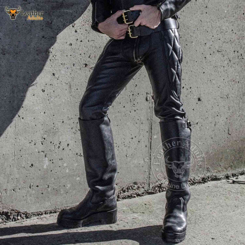 Mens Real Cowhide Leather Black Vintage Biker Saddle Pants BLUF Breech ...