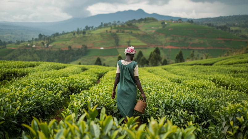 Une femme cultive du thé noir au Rwanda