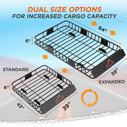 Car roof rack basket dual size options