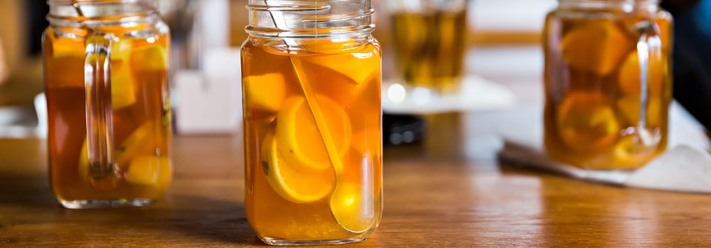 Fruit Tea with Lemons in Mason Jar