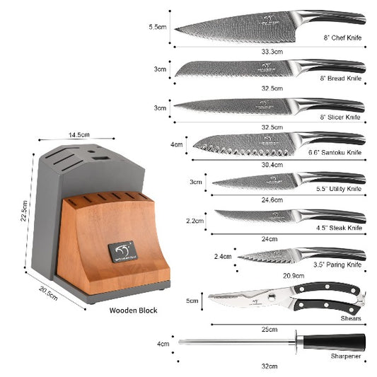 Kitchen Knife Set, 14 Pieces Damascus Knife Block Sets with Bamboo Kni –  1981Life