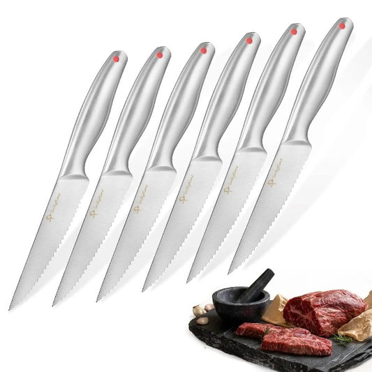 Steak Knives, Hemusana Steak Knives Set of 6, Stainless Steel Serrated –  1981Life