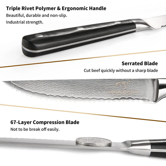 Steak Knives, Hemusana Steak Knives Set of 6, Stainless Steel Serrated –  1981Life