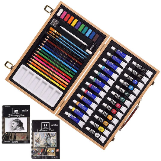 134 Piece Wooden Painting Drawing & Art Supplies Set – 1981Life