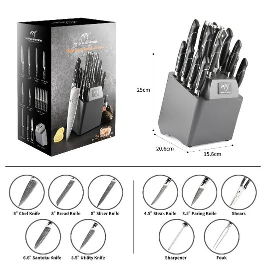 SIXILANG Knife Set, 8 Piece German Stainless Steel Hollow Handle Manual  Knife Sharpener Forged Kitchen Knives Set with Oak Wooden Block Gift