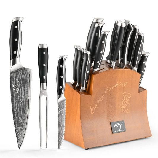 Kitchen Knife Set, 14 Pieces Damascus Knife Block Sets with Bamboo Kni –  1981Life