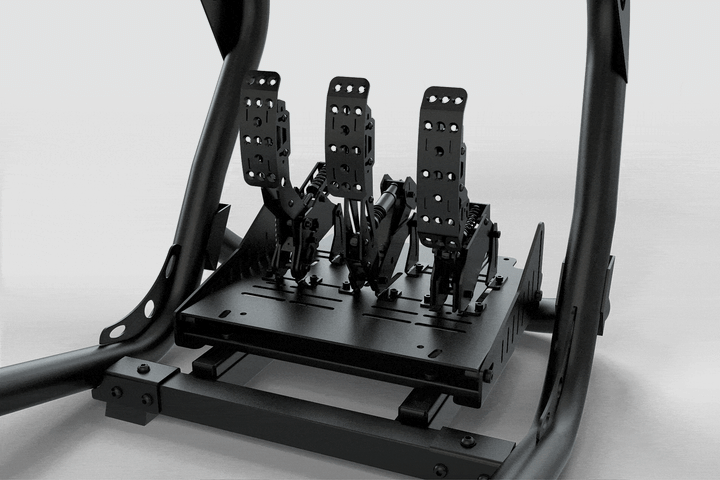 This is the bare TR8 Pro Racing Simulator V3 Professional - 3 pedals moving in a forward and backward motion.