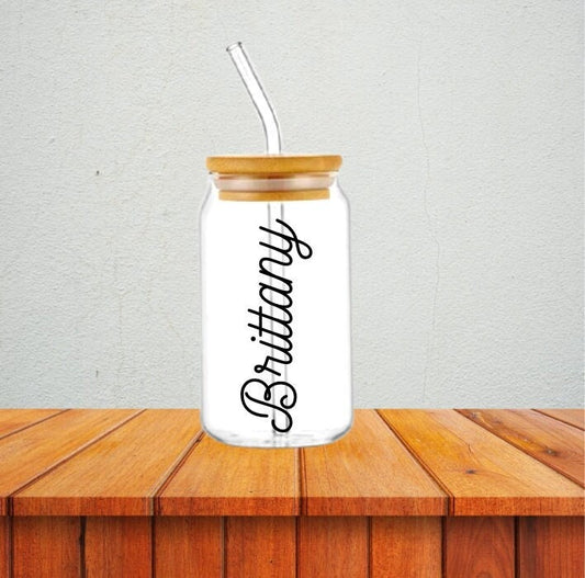 Personalized Glass Cup With Bamboo Lid & Straw 16 Oz Beer Can Glass Custom  Mason Jar Iced Coffee Mug Bridesmaid Gift Tumbler 