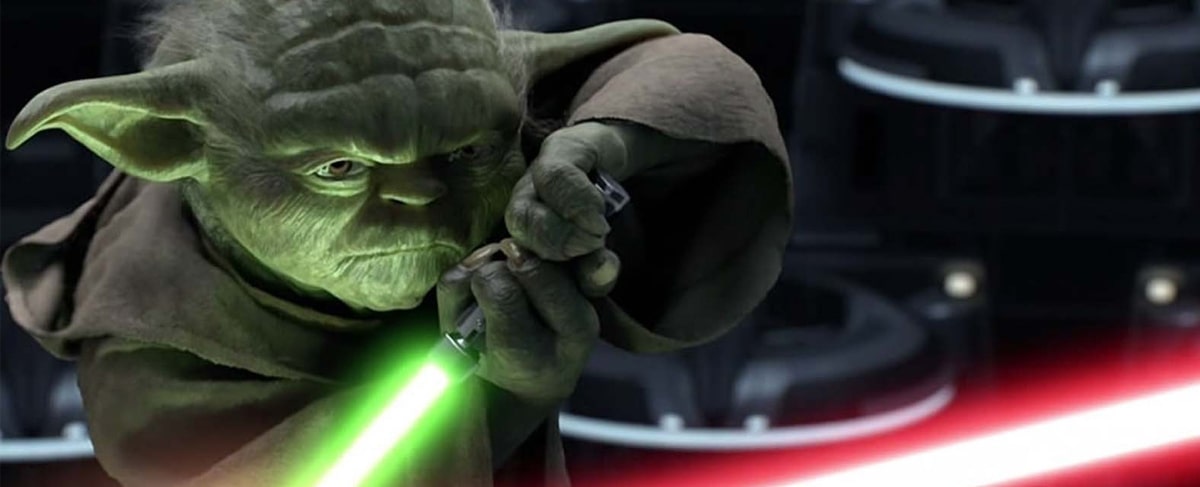 Yoda kämpft mit seinem Grünen Laserschwert