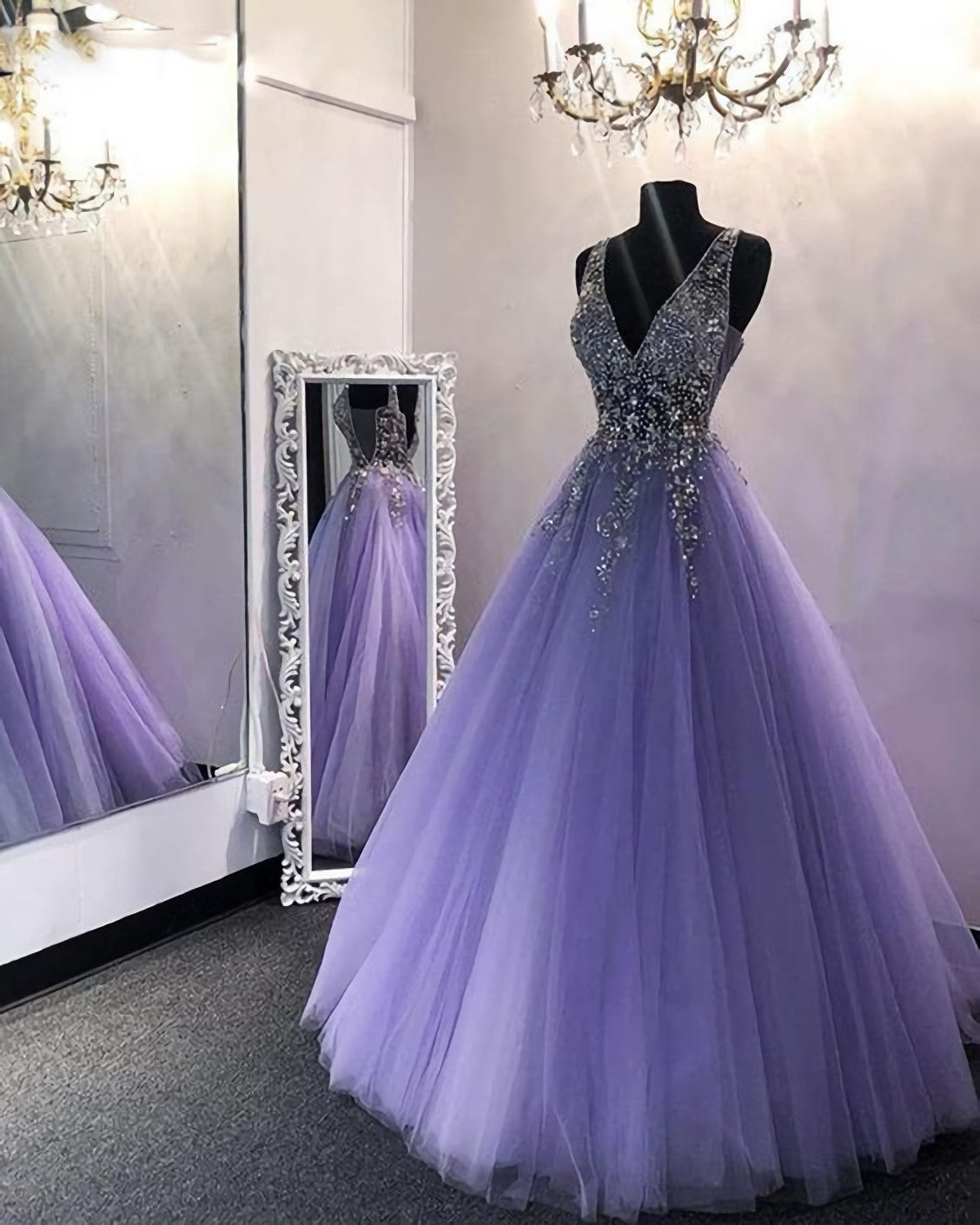 Lavender Purple Floral Lace Prom Dress, Spaghetti Strap Evening Dress,  Beaded A-line Bridal Dress,applique Graduation Gown,fairy Party Dress - Etsy