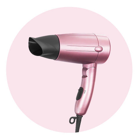 pink hairdryer in a pink circle