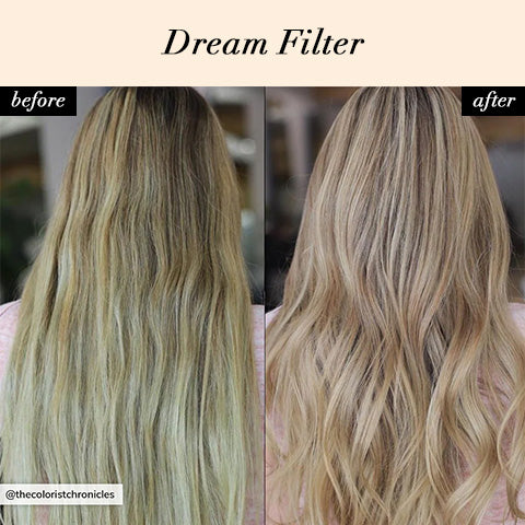 before and after using color wow dream filter