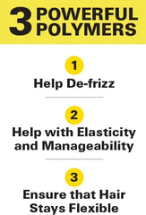 3 Powerful Polymers. 1. Help De-frizz. 2. Help with Elasticity and Manageability. 3. Ensure that Hair Stays Flexible.