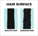 Hair surface comparison of healthy hair with a smooth surface and damaged hair with a rough surface.
