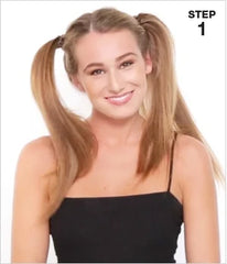 woman with her hair tied up in two pigtails