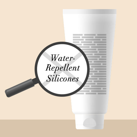 water repellent silicones crossed out with white bottle