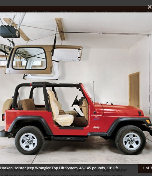 Harken Hoister Jeep Wrangler Top Lift System, 45-145 pounds, 10' Lift | EZ  