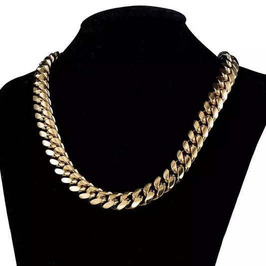 Luxfine 14K Real Gold Plated Miami Cuban Link Chain Necklace