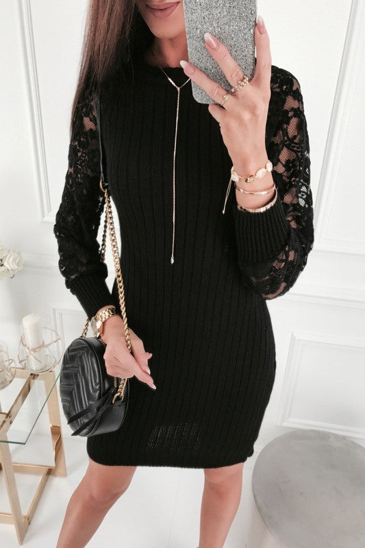 Sexy Lace Cutout Black Long Sleeve Dress