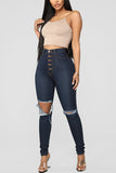 Fashion Casual Solid Buckle High Waist Skinny Jeans