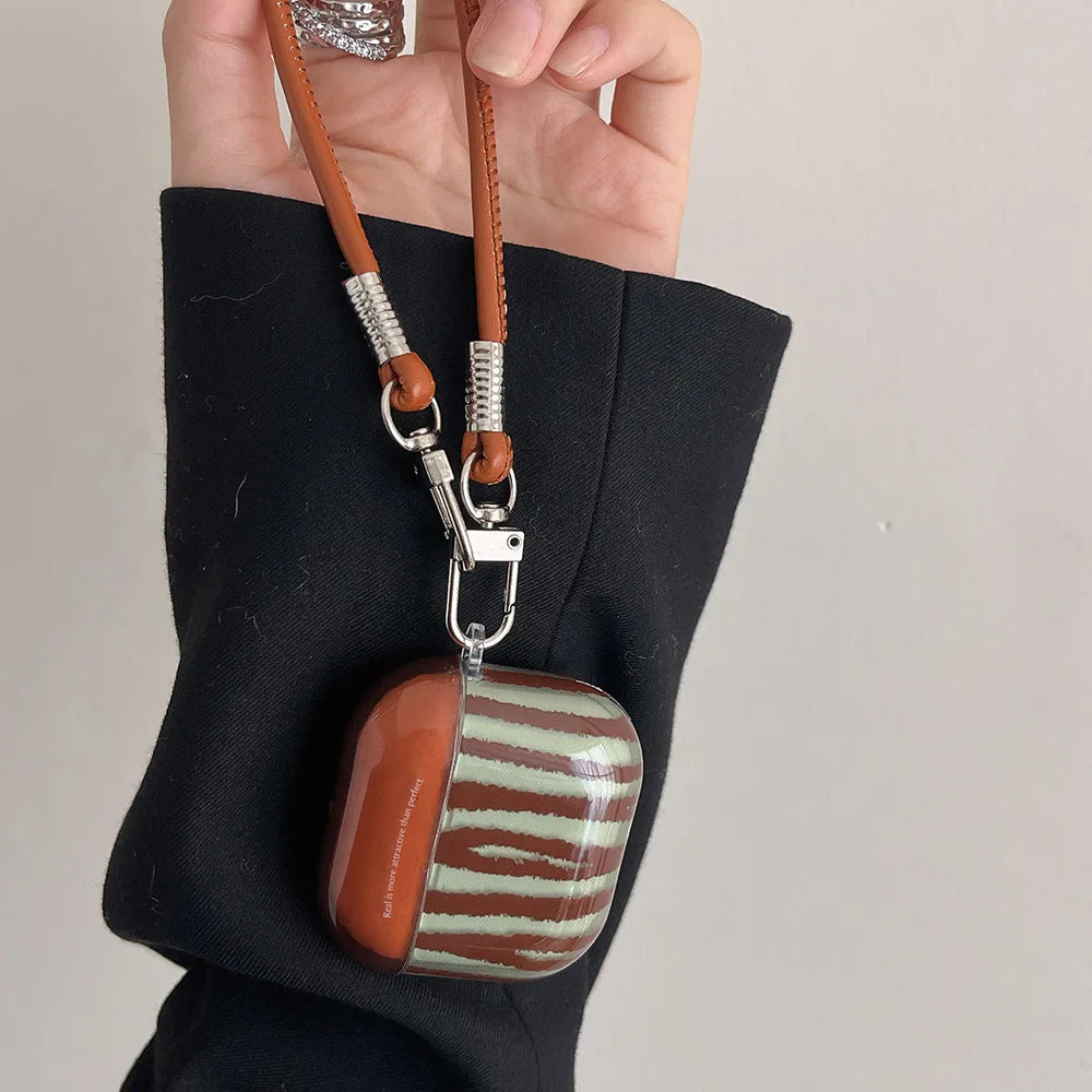 Popxstar  brown stripes clear TPU shockproof protection cover case for airpdos 1 2 3 4 pro 2 wireless bluetooth earphone charge box shell