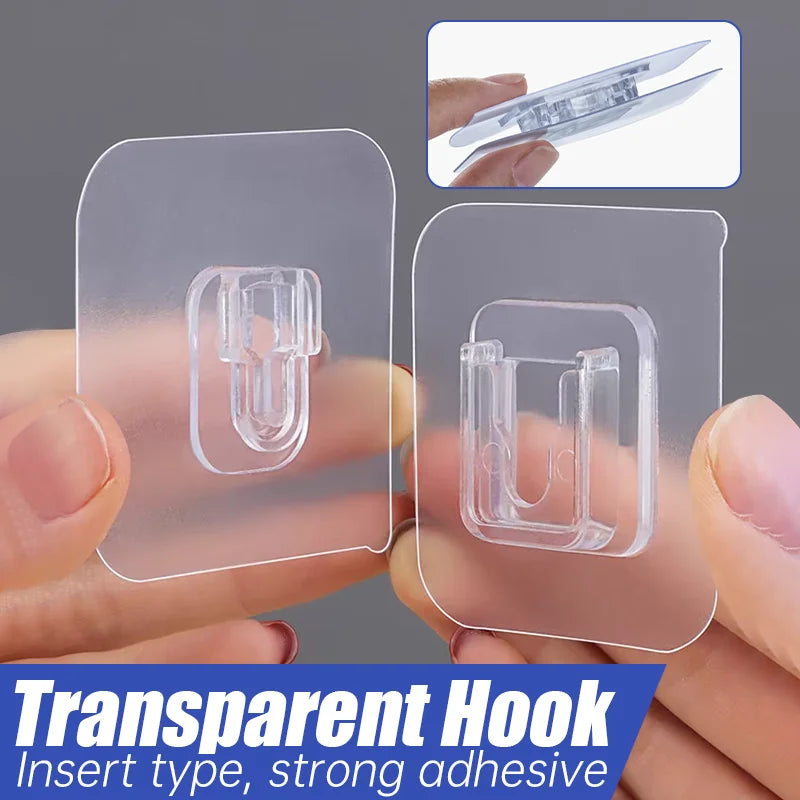 Popxstar Double Sided Adhesive Wall Hooks Transparent Strong Wall Storage Hook Invisible Traceless Snap Hook Kitchen Storage Holder