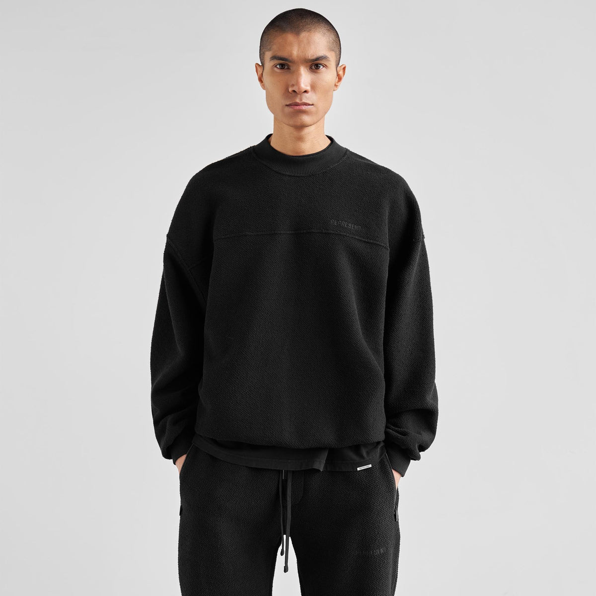 Dual Loopback Sweater - All Black | REPRESENT CLO