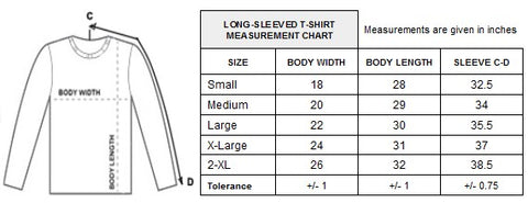 Long-Sleeved T-Shirt Measurement Chart