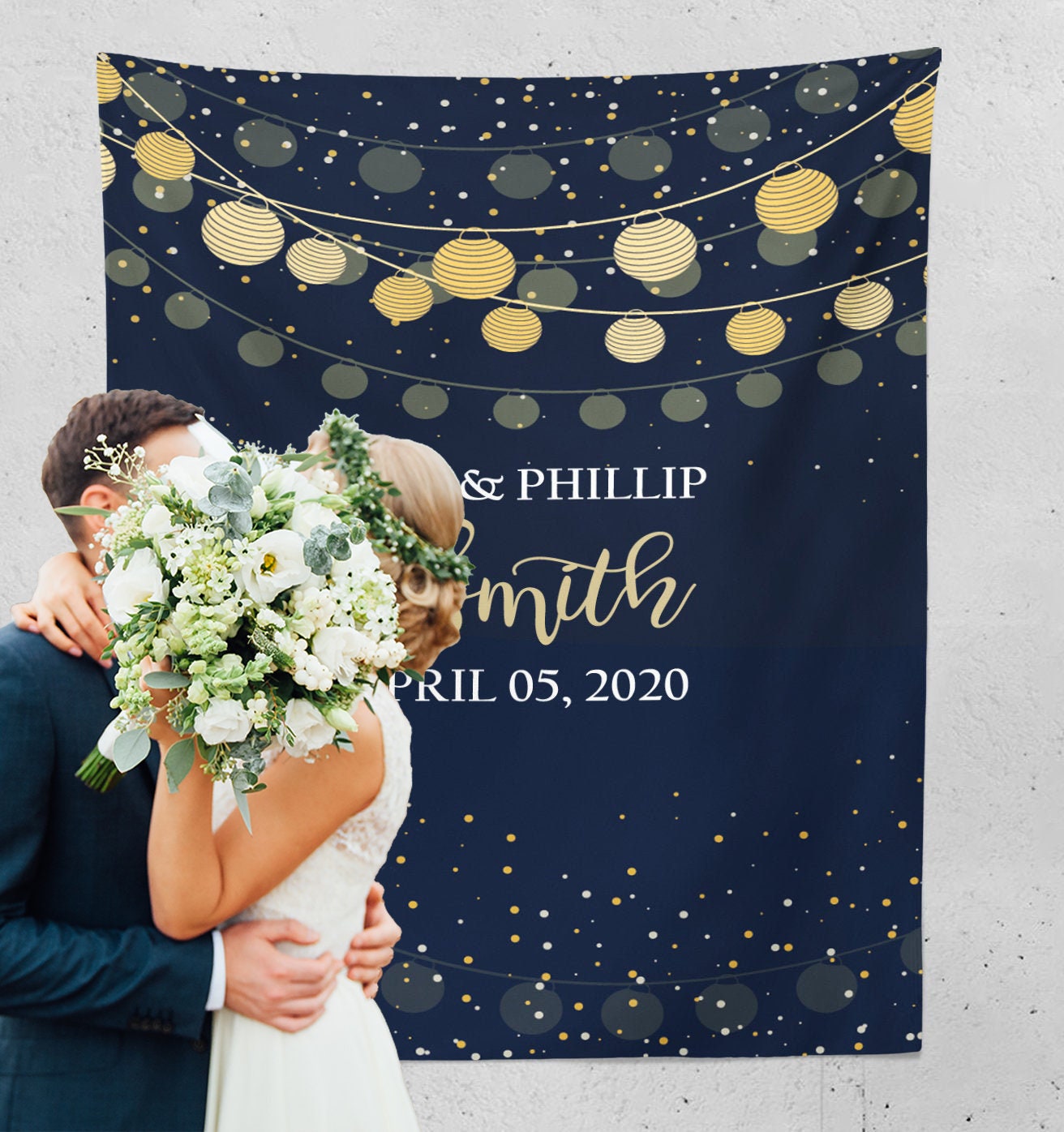 Navy Gold Wedding Backdrop, Couples Name Wedding Photography Photo Boo –  Cloud Design Shop