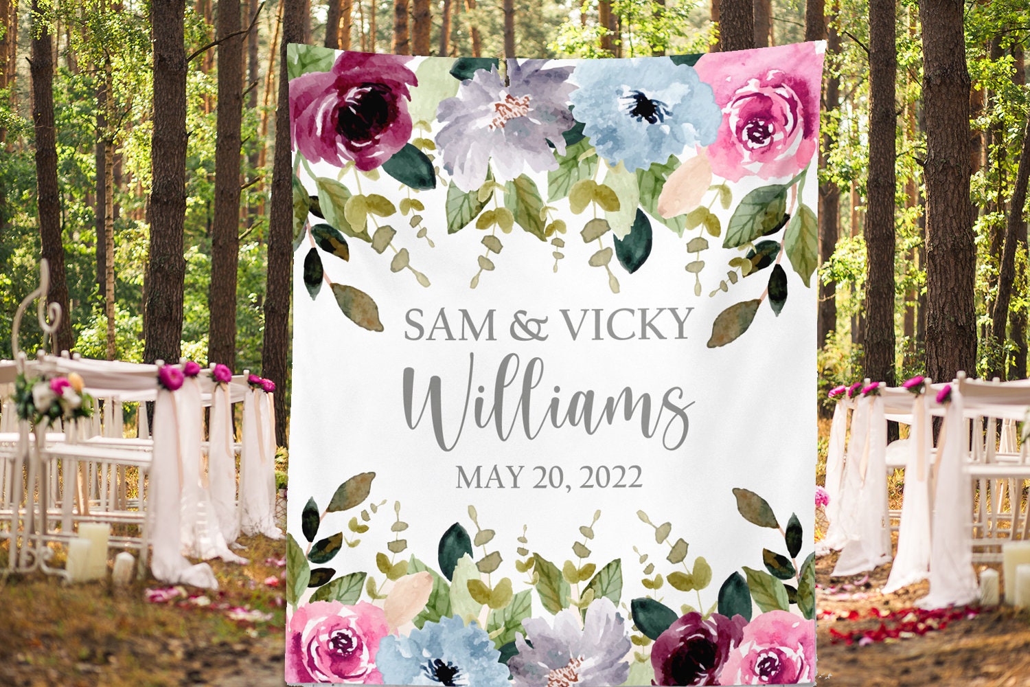 Floral Wedding Backdrop, Couples Name Flower Wedding Photography Backg –  Cloud Design Shop