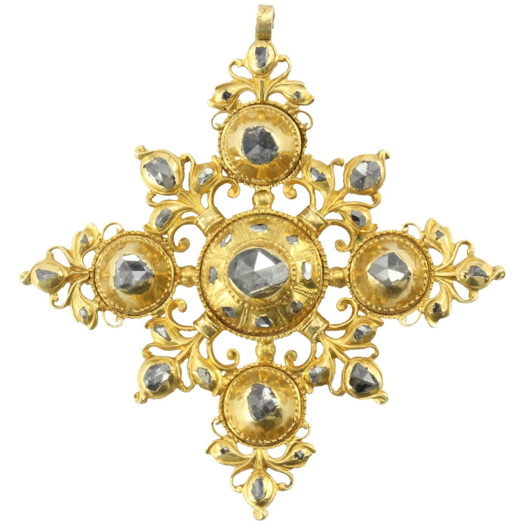 Antique Spanish 18th Century 22K Gold & Rose Cut Diamond Cordoba Penda ...