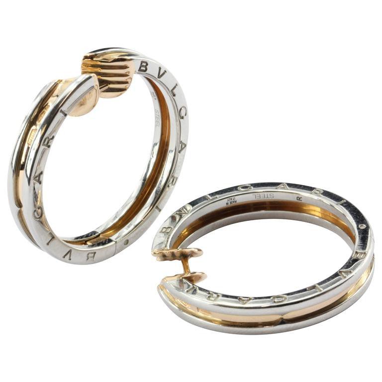 Bulgari B Zero 18K Pink Gold & Steel Hoop Earrings — Queen May