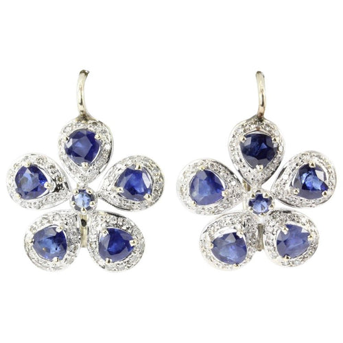 Retro 18K White & Yellow Gold Natural Blue Sapphire & Diamond Earrings ...