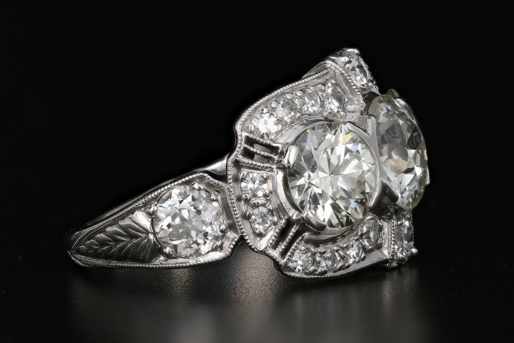 Art Deco Platinum Old European Cut 3 Stone Diamond Engagement Ring c.1 ...