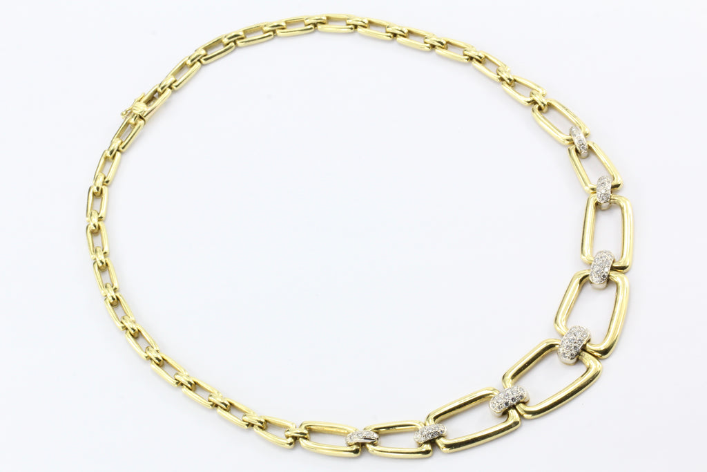 Vintage 18k Gold Graduated Chain Link Pave set Diamond Necklace — Queen May