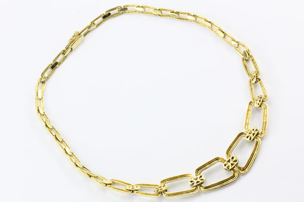 Vintage 18k Gold Graduated Chain Link Pave set Diamond Necklace — Queen May
