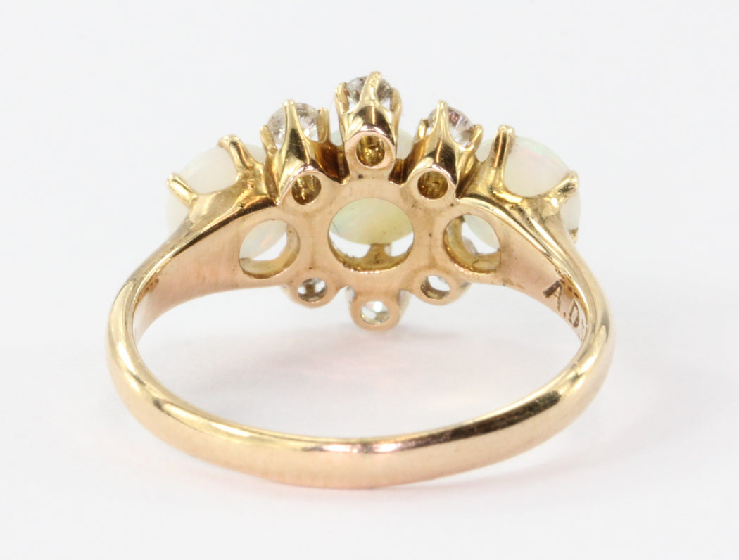Edwardian 14K Rose Gold Fiery Opal Old European Diamond Ring Circa 190 ...