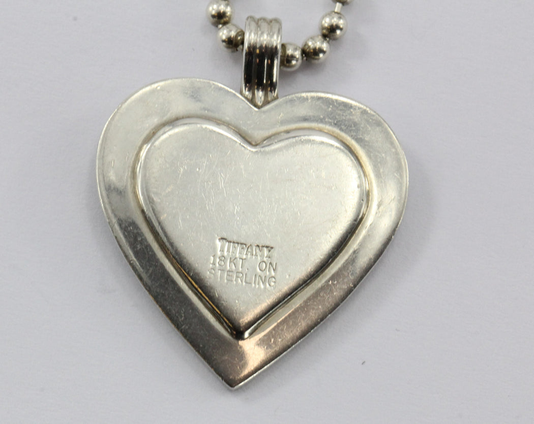 Vintage Tiffany & Co Sterling Silver & 18K Gold Heart Pendant & Neckla ...