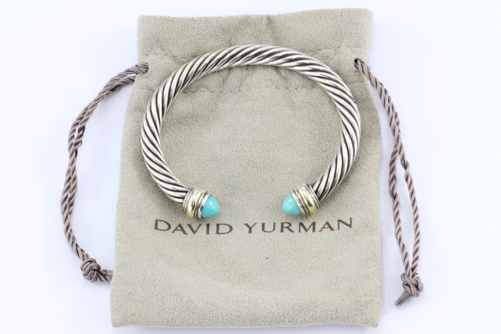 David Yurman Sterling Silver 14K Gold Turquoise 7mm Cable Cuff Bracele ...