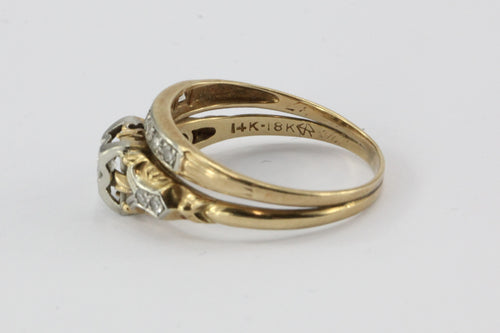 Antique Art Deco 14K 18K Gold & Diamond Engagement Ring & Wedding Band ...