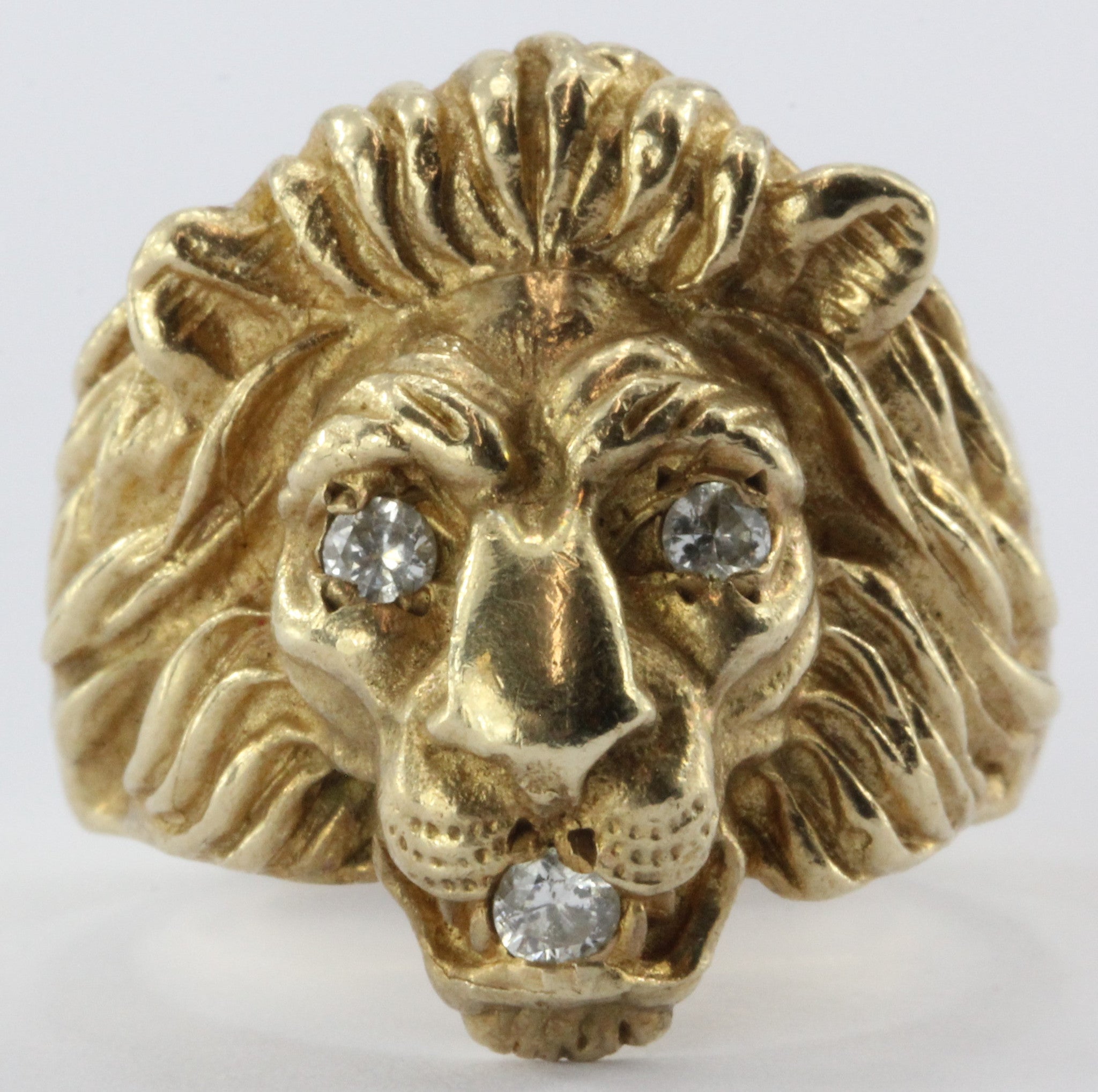 Vintage 14K Gold & Diamond Chunky Figural Lions Head Ring .31 CTW ...