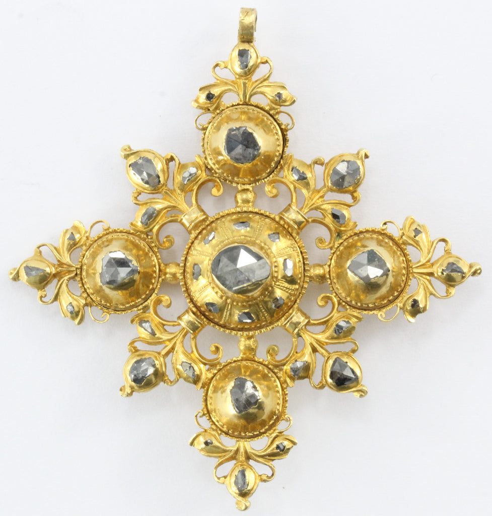 Antique Spanish 18th Century 22K Gold & Rose Cut Diamond Cordoba Penda ...