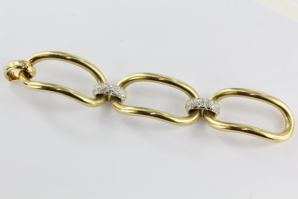 Vintage 18K Gold Uno A Erre 3 Carat Diamond Large Chunky Link Bracelet ...