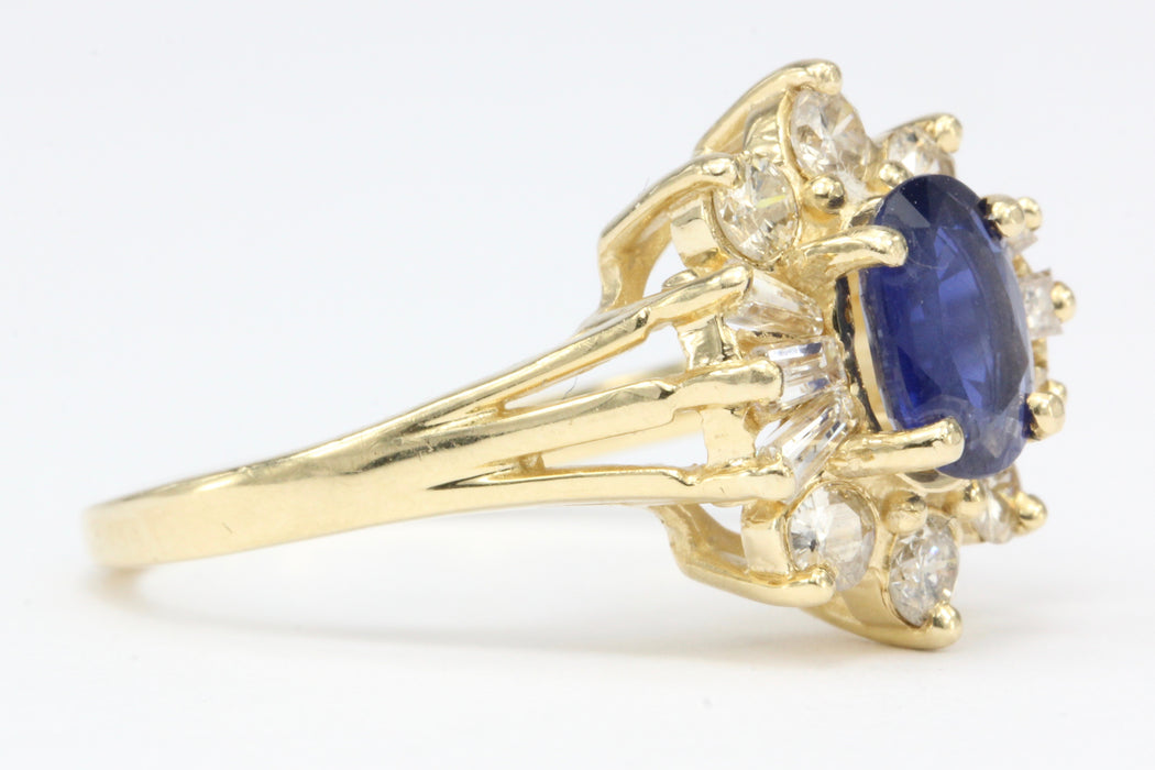 14K Yellow Gold .80 Carat Natural Sapphire and Diamond Halo Ring - Queen May